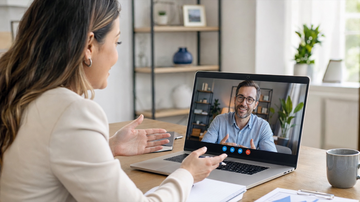 A client meeting with an insurance advisor by video call